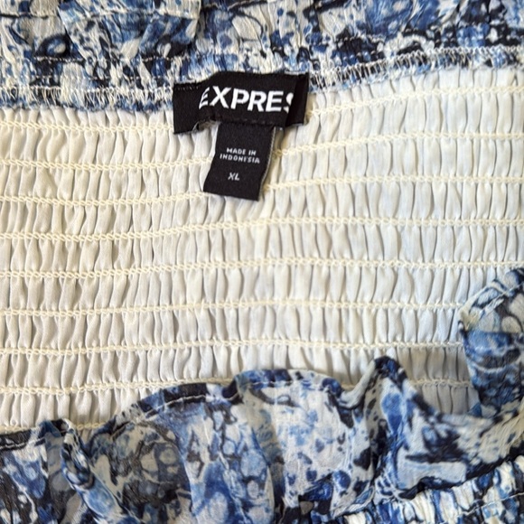 Express Blue Smocked Off-Shoulder Crop Top – Size XL - Picture 3 of 6